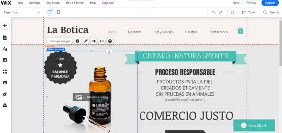 Editor Wix, arrastrar y soltar