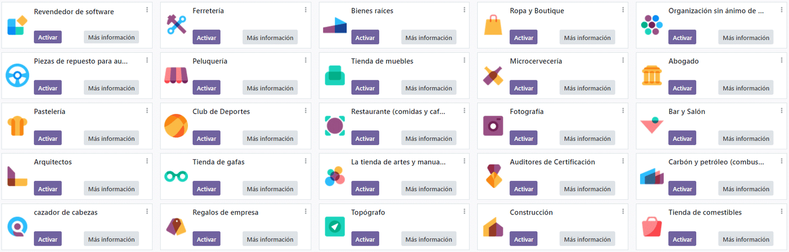 industrias que cubre Odoo
