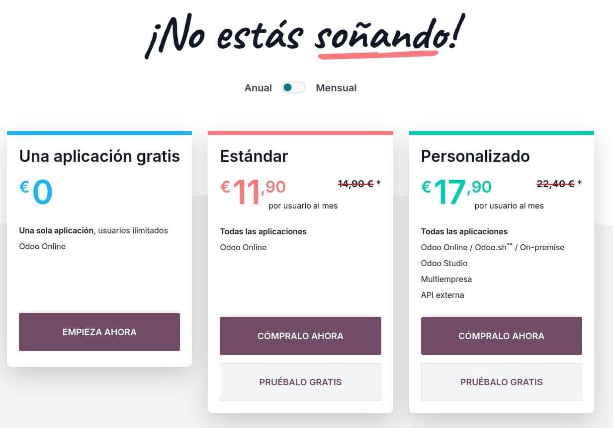 precios de Odoo